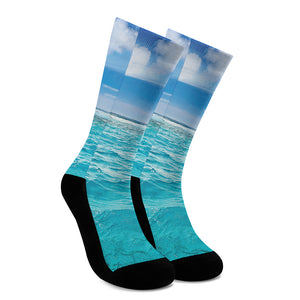 Caribbean Ocean Print Crew Socks