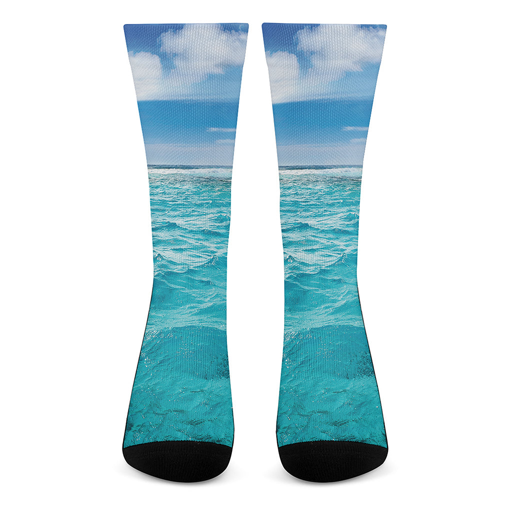 Caribbean Ocean Print Crew Socks