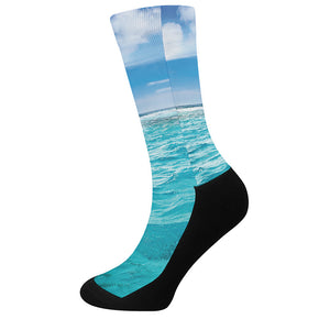 Caribbean Ocean Print Crew Socks