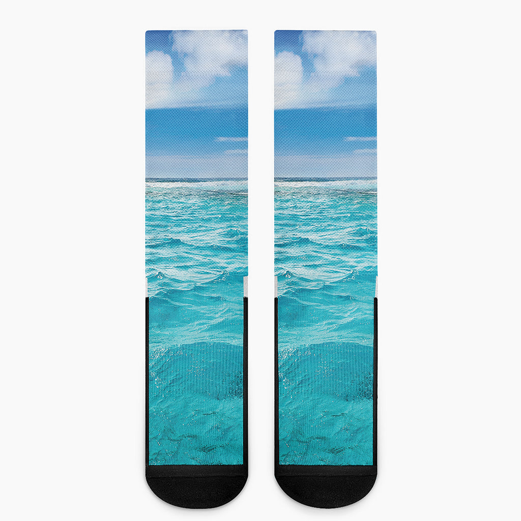 Caribbean Ocean Print Crew Socks