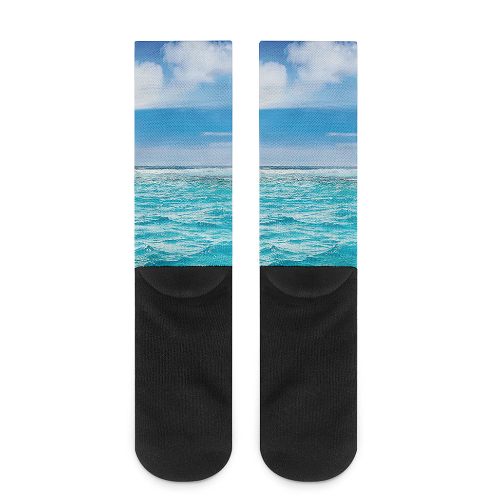 Caribbean Ocean Print Crew Socks