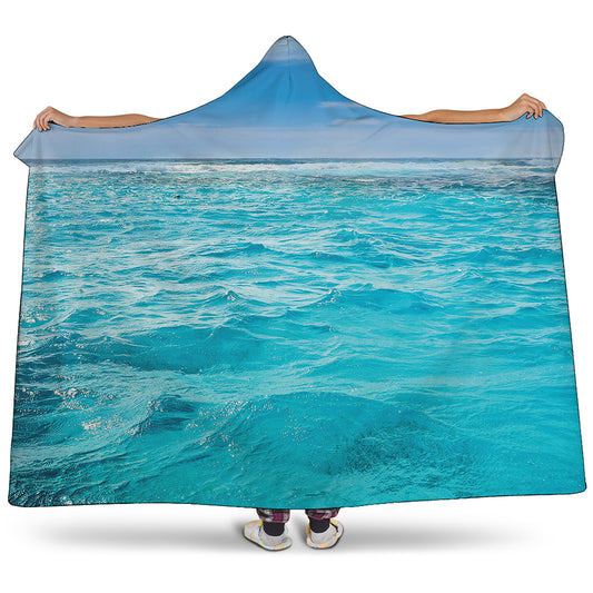 Caribbean Ocean Print Hooded Blanket