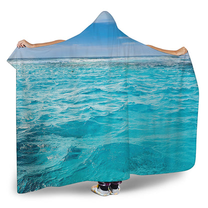 Caribbean Ocean Print Hooded Blanket