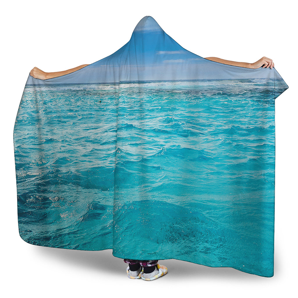 Caribbean Ocean Print Hooded Blanket
