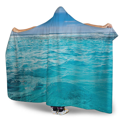Caribbean Ocean Print Hooded Blanket