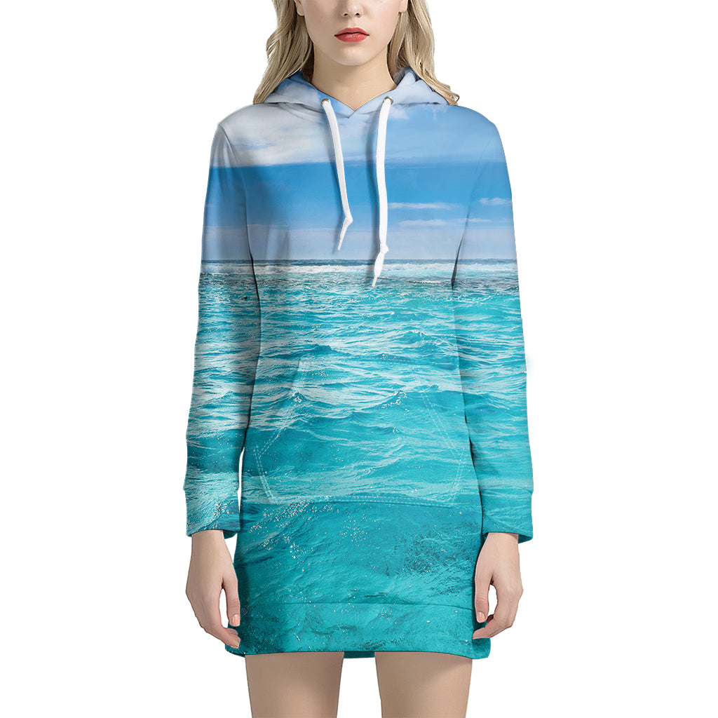 Caribbean Ocean Print Hoodie Dress