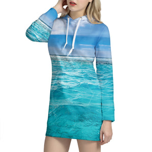 Caribbean Ocean Print Hoodie Dress