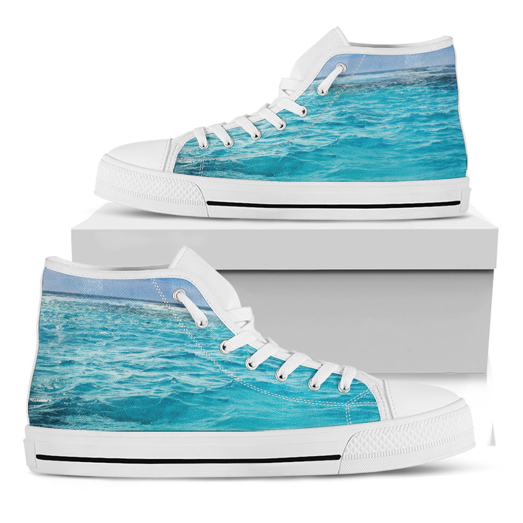 Caribbean Ocean Print White High Top Shoes