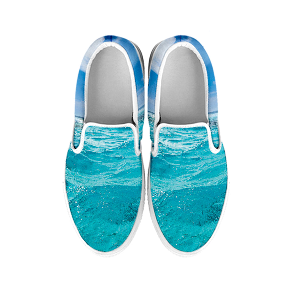 Caribbean Ocean Print White Slip On Shoes