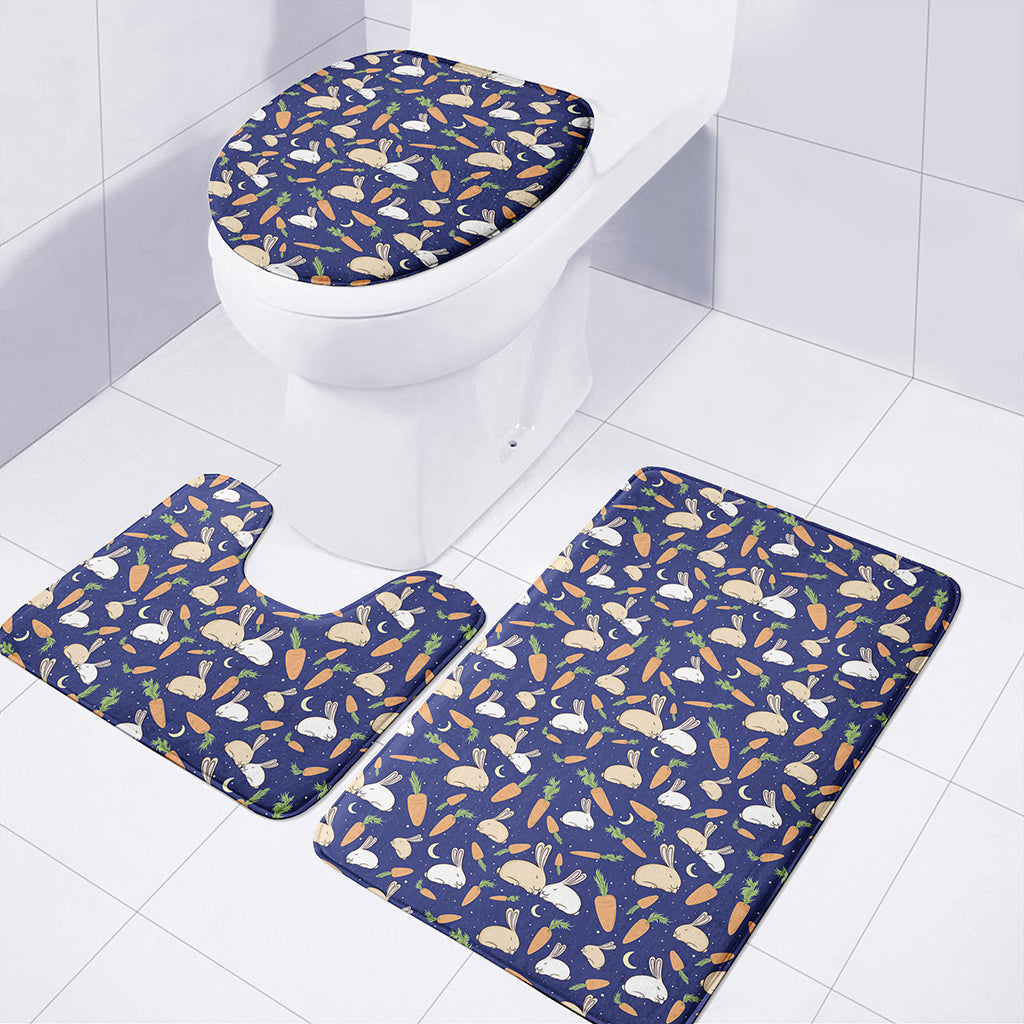 Carrot And Rabbit Pattern Print 3 Piece Bath Mat Set