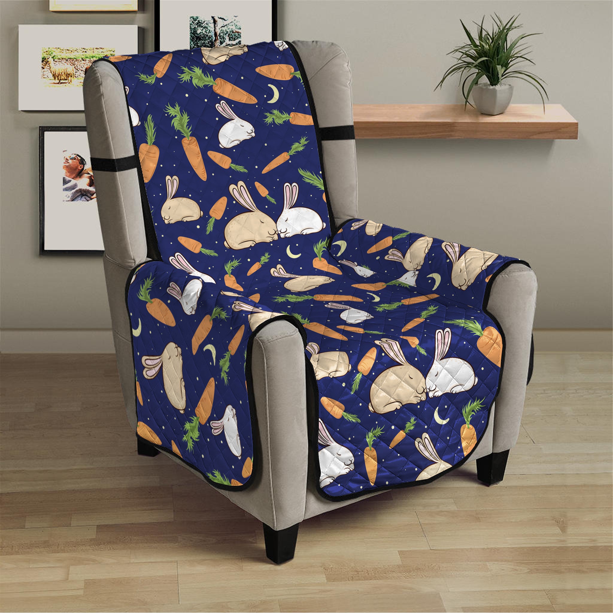 Carrot And Rabbit Pattern Print Armchair Protector