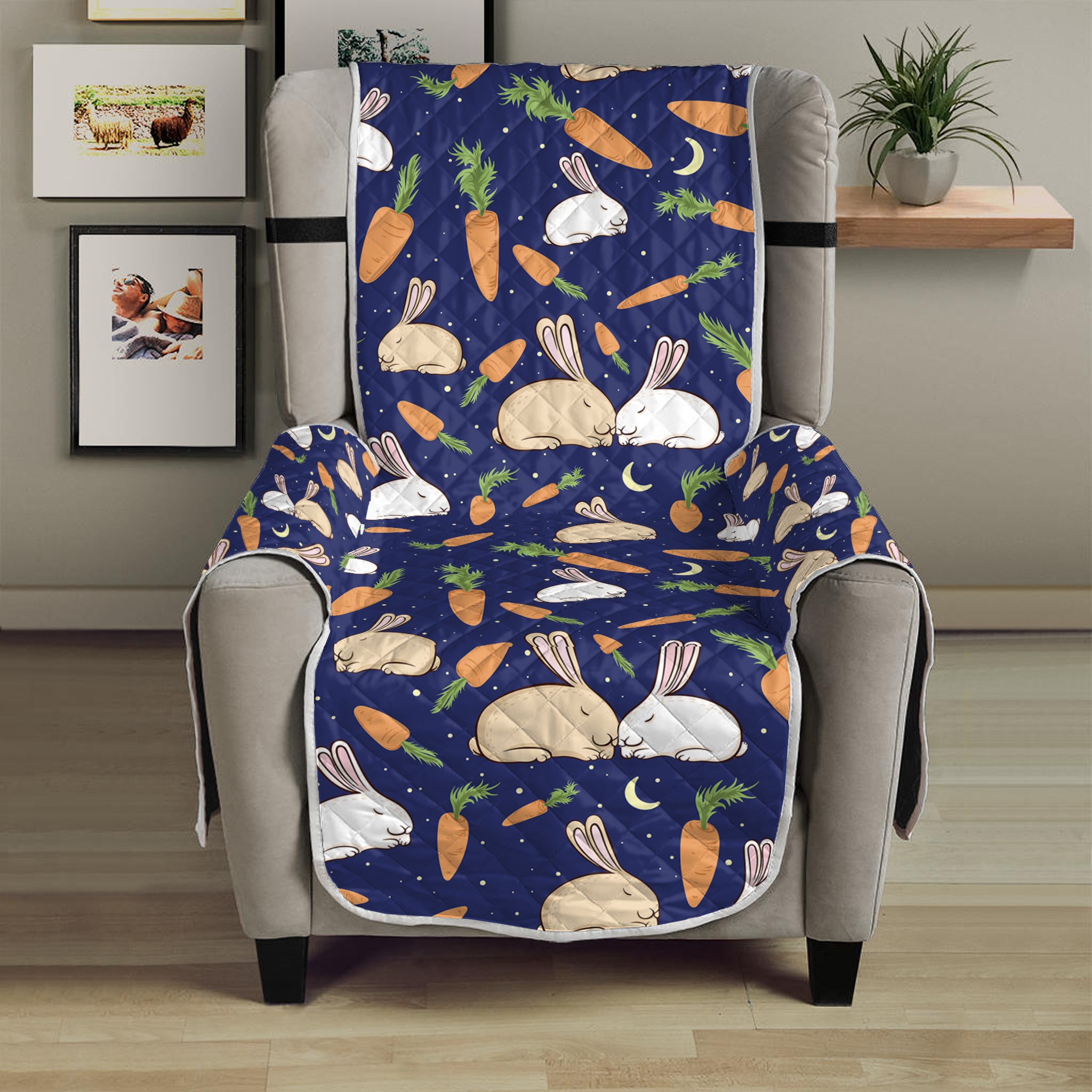 Carrot And Rabbit Pattern Print Armchair Protector