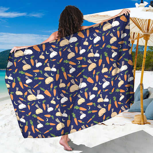 Carrot And Rabbit Pattern Print Beach Sarong Wrap