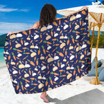 Carrot And Rabbit Pattern Print Beach Sarong Wrap