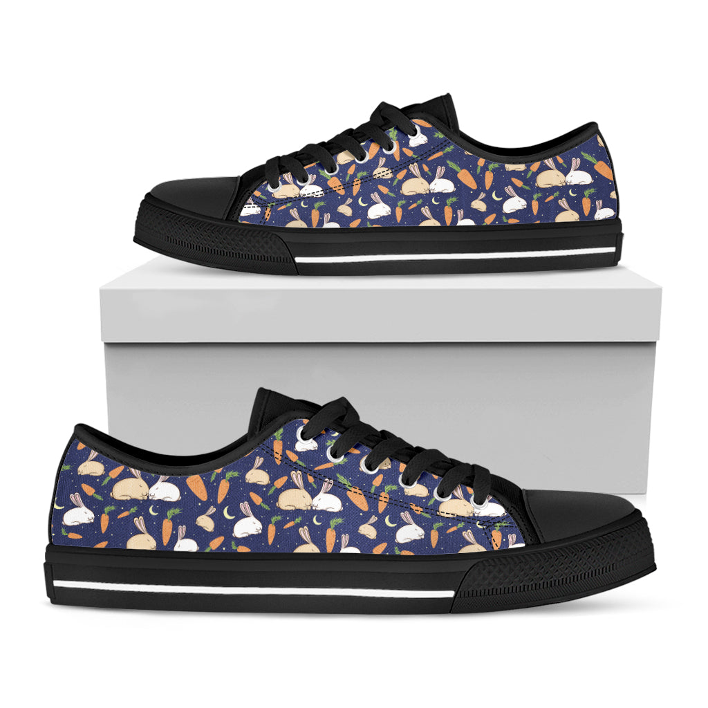 Carrot And Rabbit Pattern Print Black Low Top Shoes