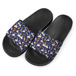 Carrot And Rabbit Pattern Print Black Slide Sandals