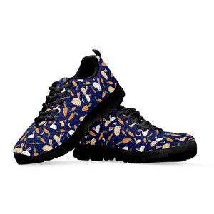 Carrot And Rabbit Pattern Print Black Sneakers