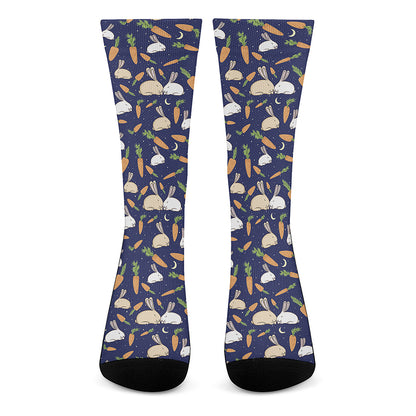 Carrot And Rabbit Pattern Print Crew Socks