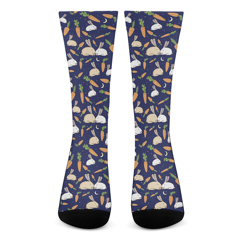 Carrot And Rabbit Pattern Print Crew Socks