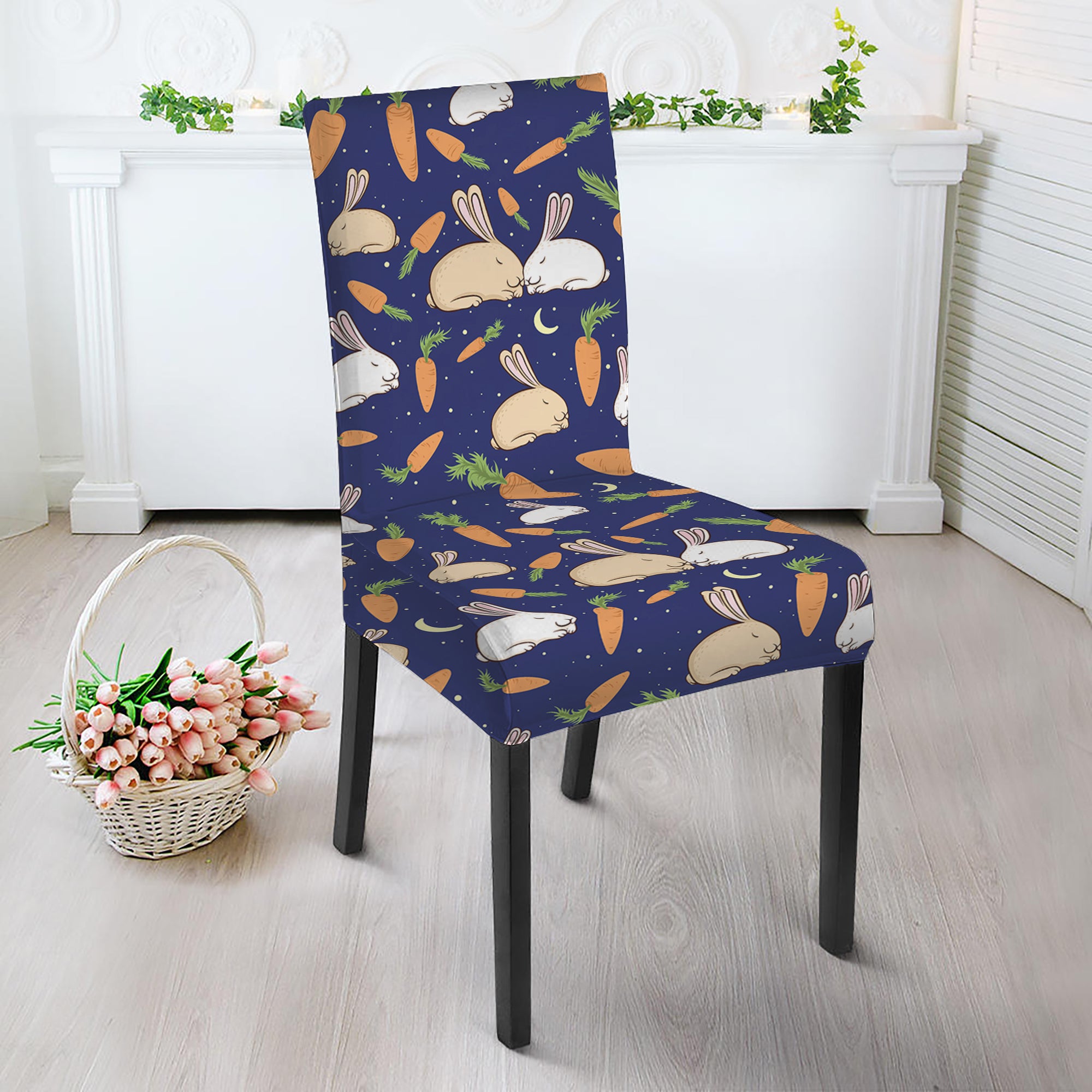 Carrot And Rabbit Pattern Print Dining Chair Slipcover