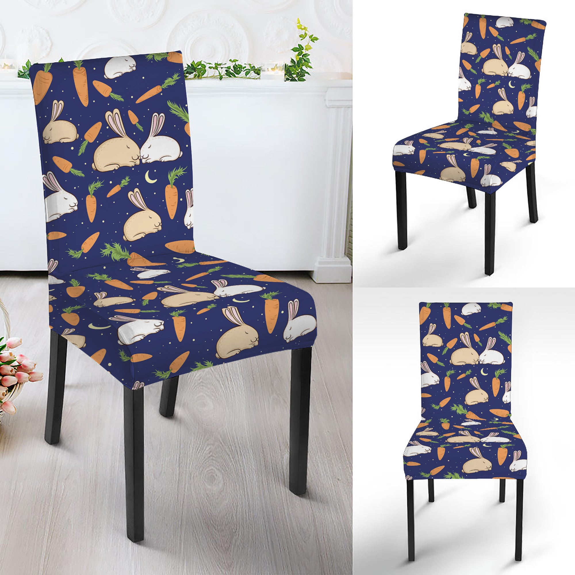 Carrot And Rabbit Pattern Print Dining Chair Slipcover