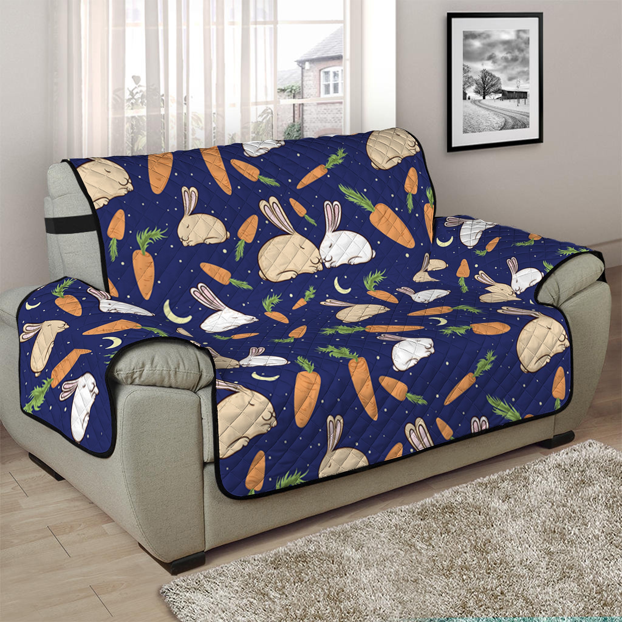 Carrot And Rabbit Pattern Print Half Sofa Protector