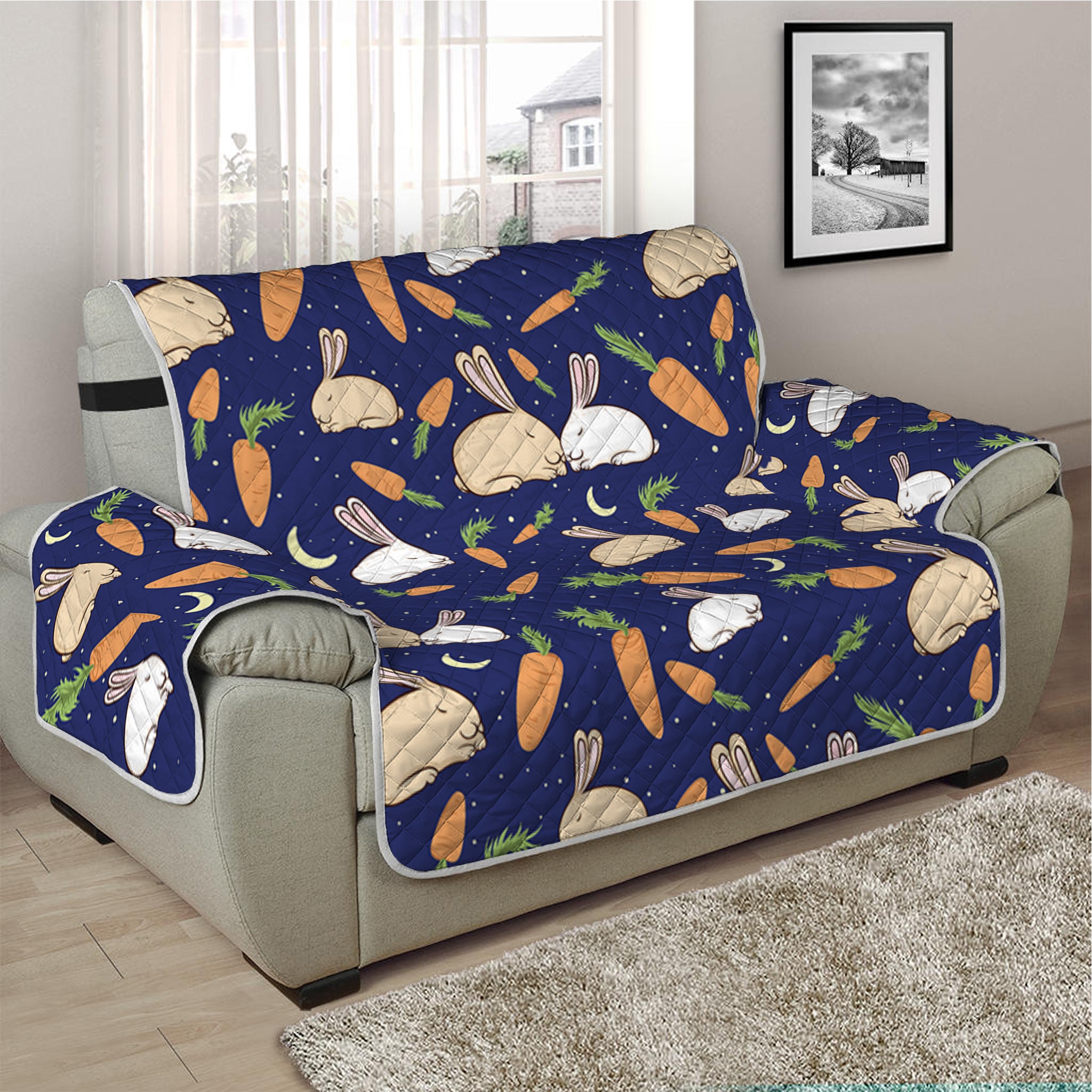 Carrot And Rabbit Pattern Print Half Sofa Protector