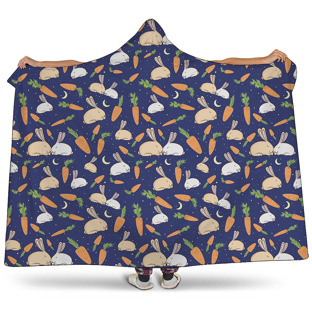 Carrot And Rabbit Pattern Print Hooded Blanket