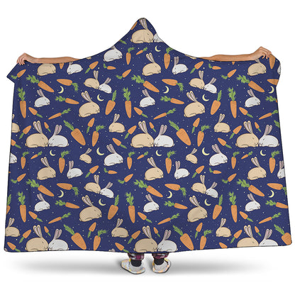 Carrot And Rabbit Pattern Print Hooded Blanket