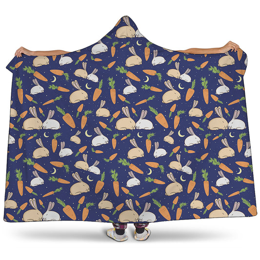 Carrot And Rabbit Pattern Print Hooded Blanket