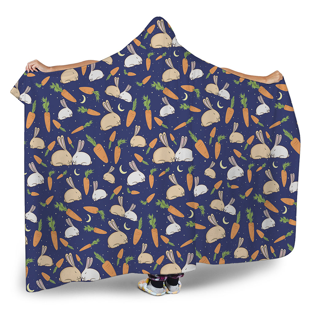 Carrot And Rabbit Pattern Print Hooded Blanket