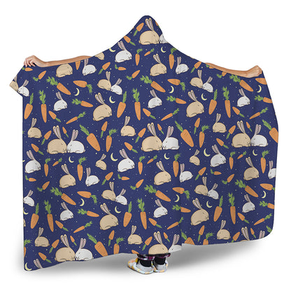 Carrot And Rabbit Pattern Print Hooded Blanket