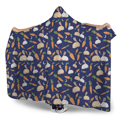 Carrot And Rabbit Pattern Print Hooded Blanket