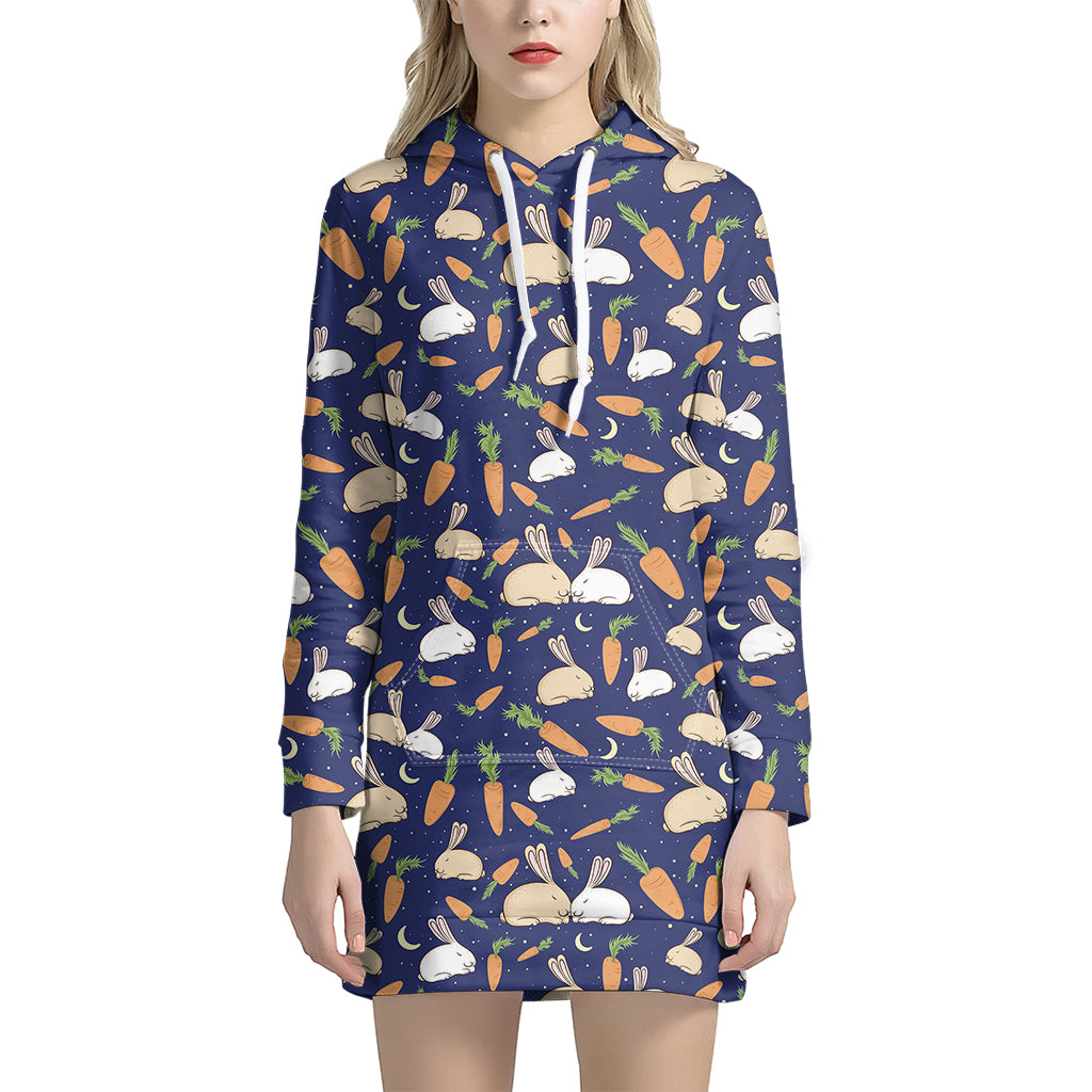 Carrot And Rabbit Pattern Print Hoodie Dress