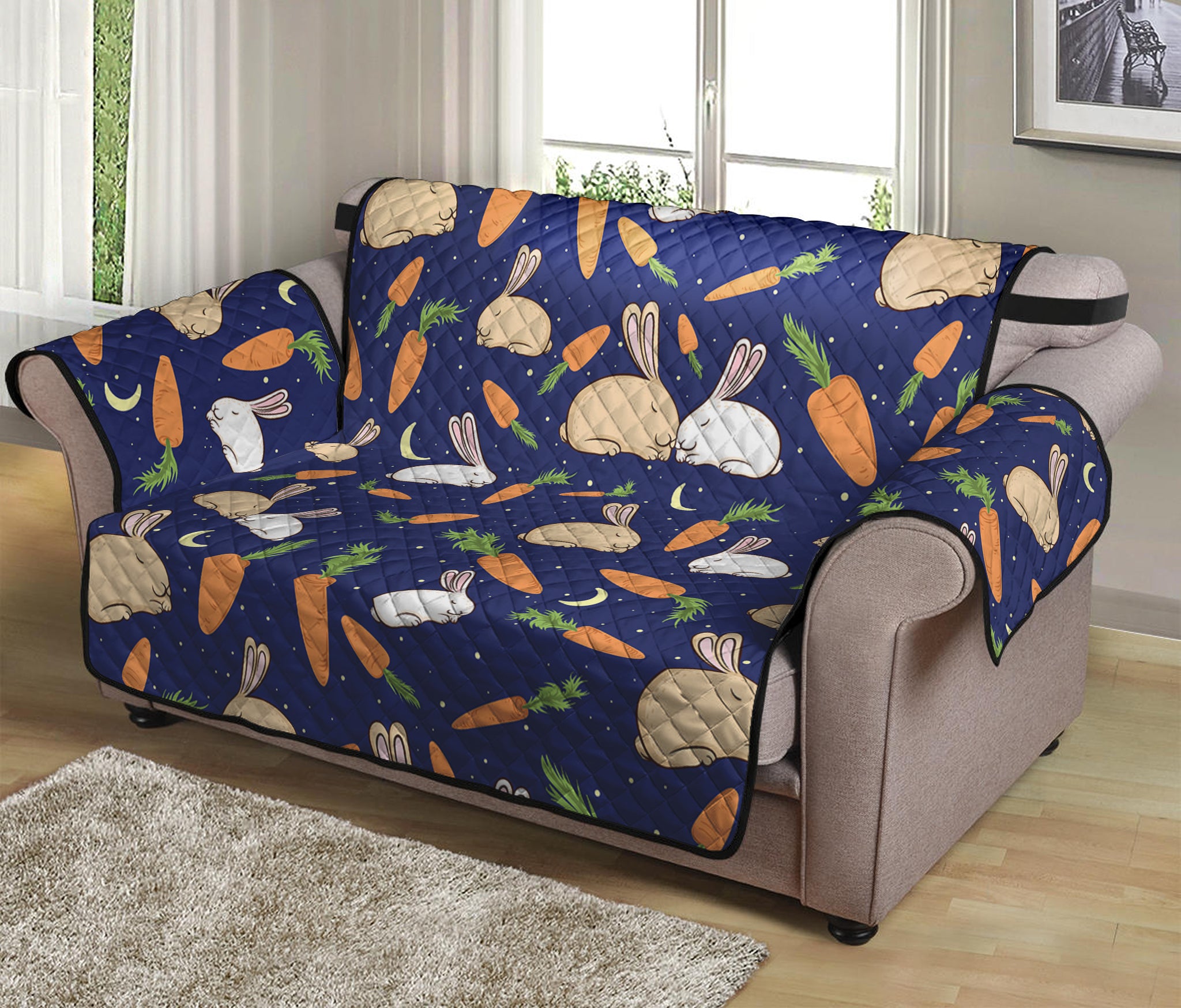 Carrot And Rabbit Pattern Print Loveseat Protector