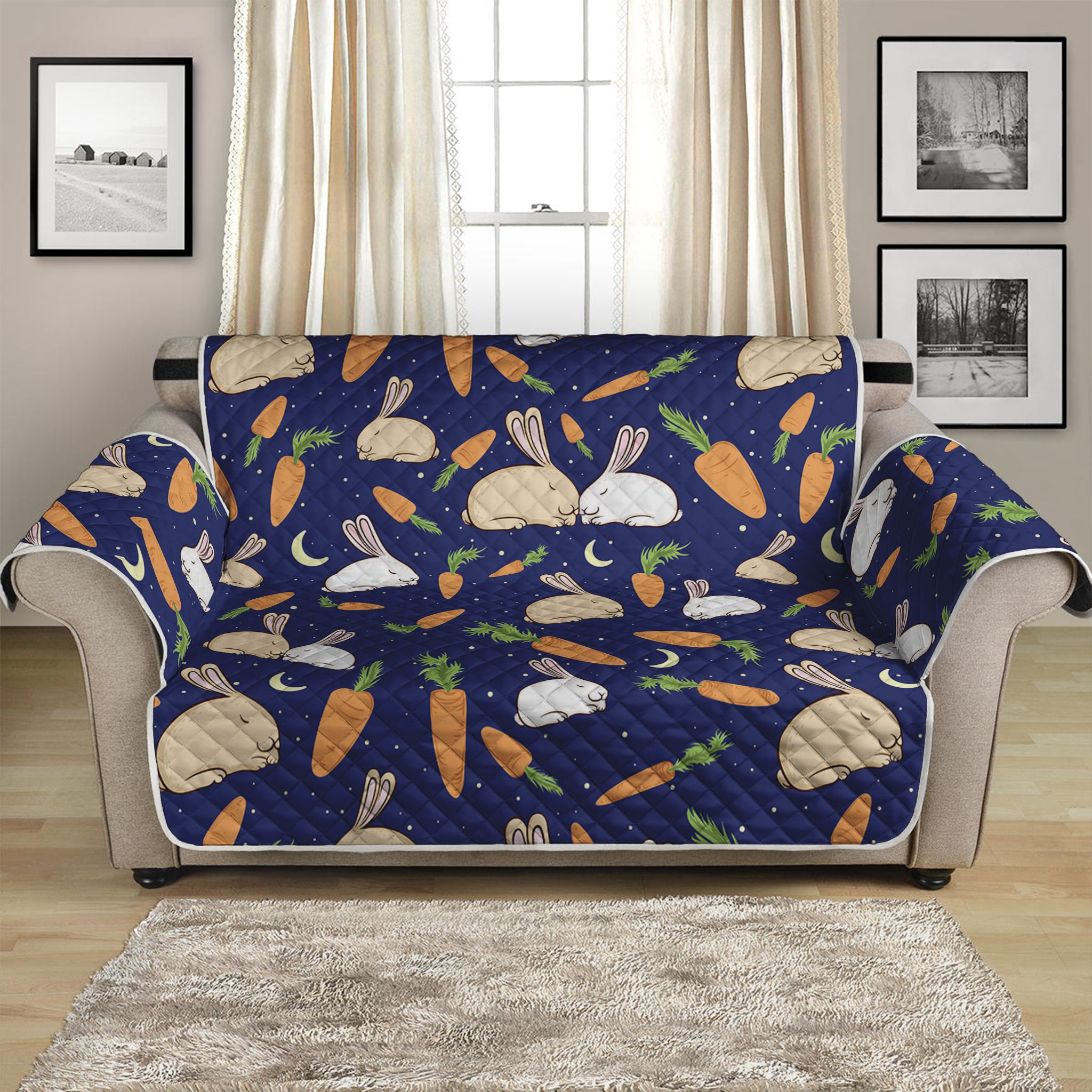 Carrot And Rabbit Pattern Print Loveseat Protector