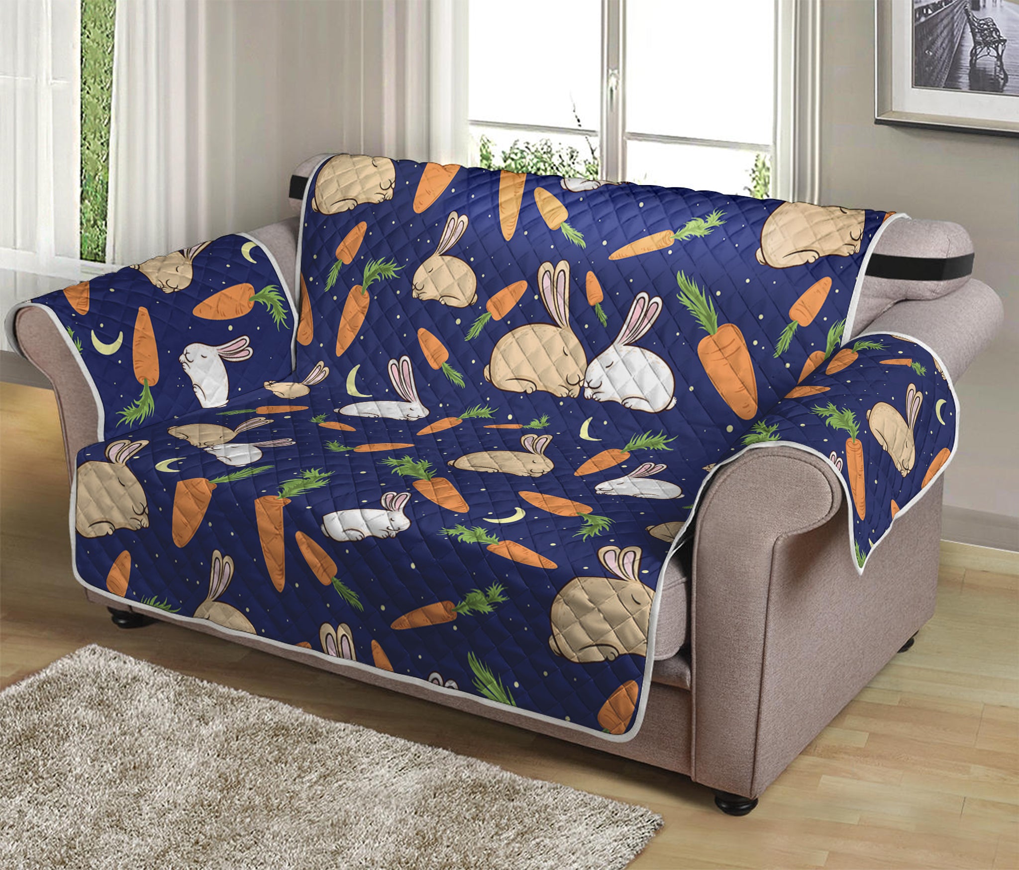 Carrot And Rabbit Pattern Print Loveseat Protector