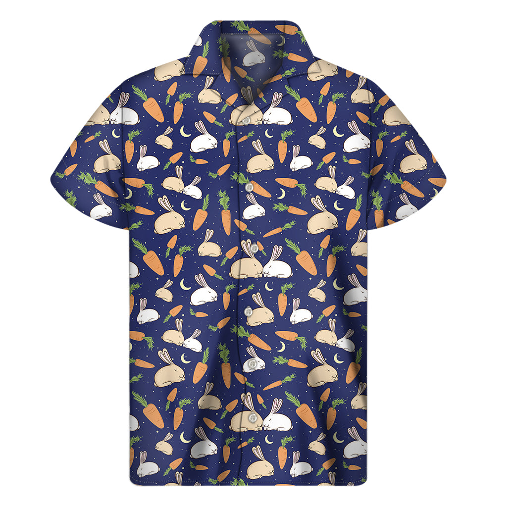 Carrot And Rabbit Pattern Print Men's Short Sleeve Shirt