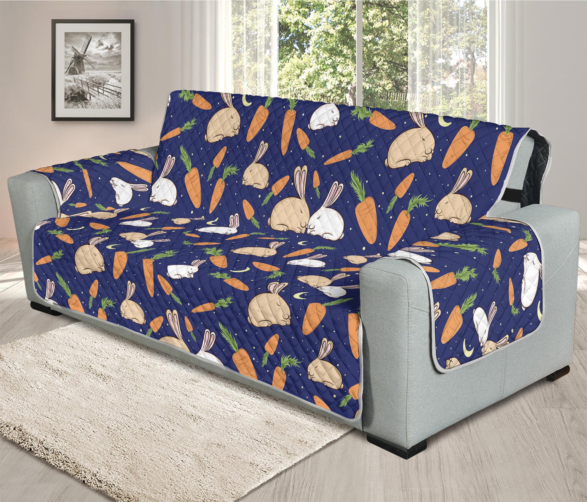 Carrot And Rabbit Pattern Print Oversized Sofa Protector