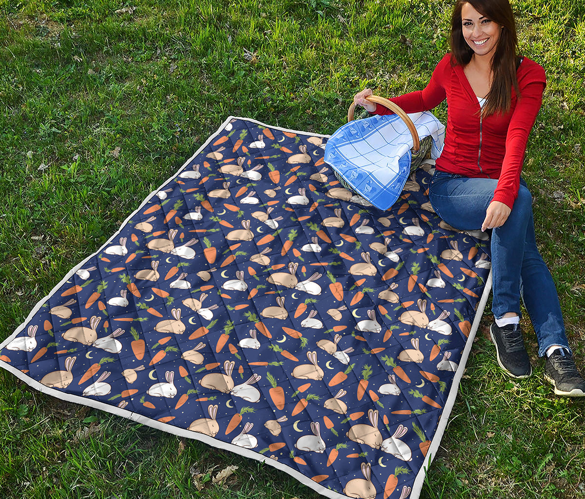 Carrot And Rabbit Pattern Print Quilt
