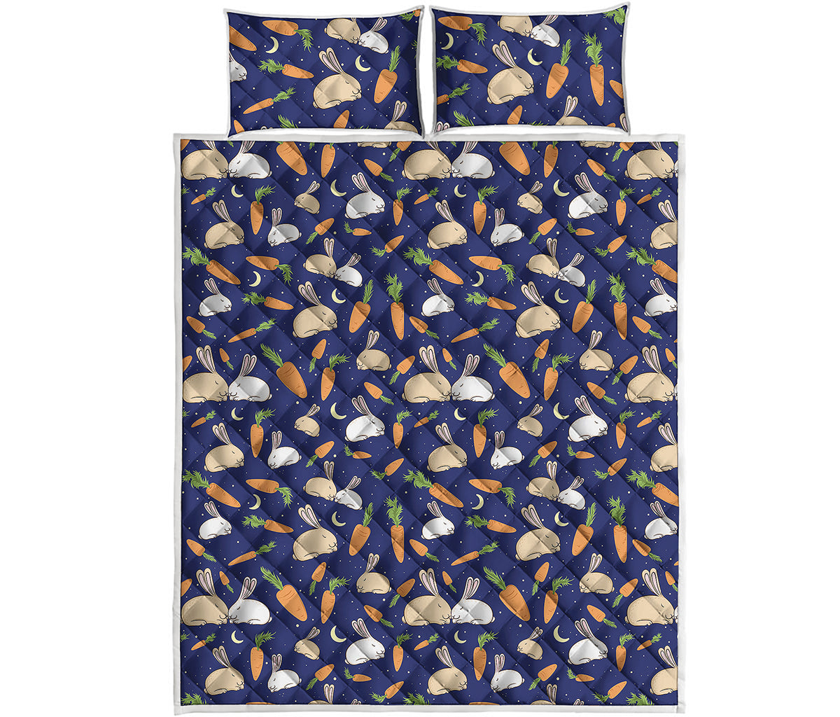 Carrot And Rabbit Pattern Print Quilt Bed Set