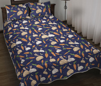 Carrot And Rabbit Pattern Print Quilt Bed Set