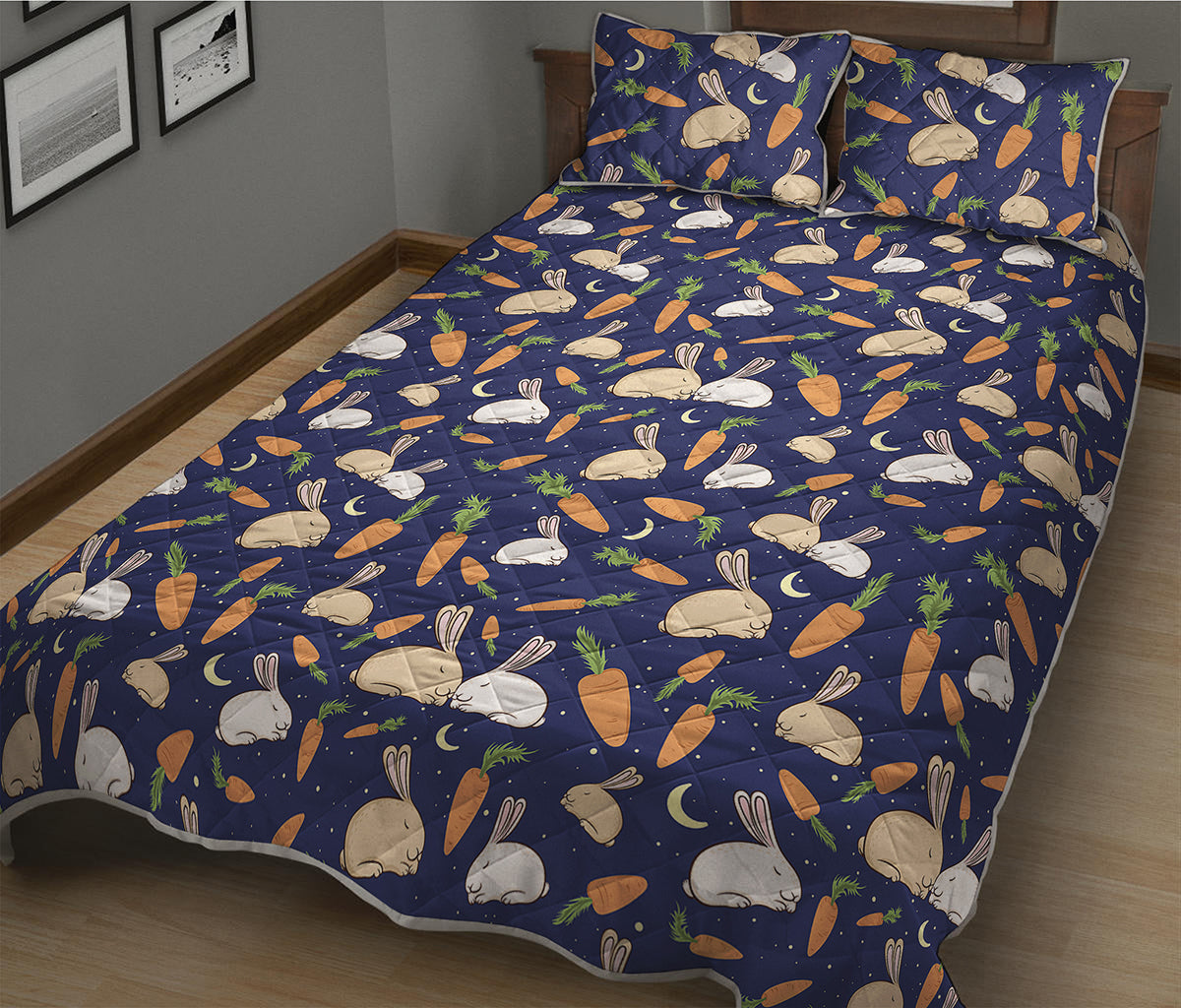 Carrot And Rabbit Pattern Print Quilt Bed Set