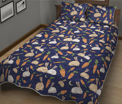 Carrot And Rabbit Pattern Print Quilt Bed Set