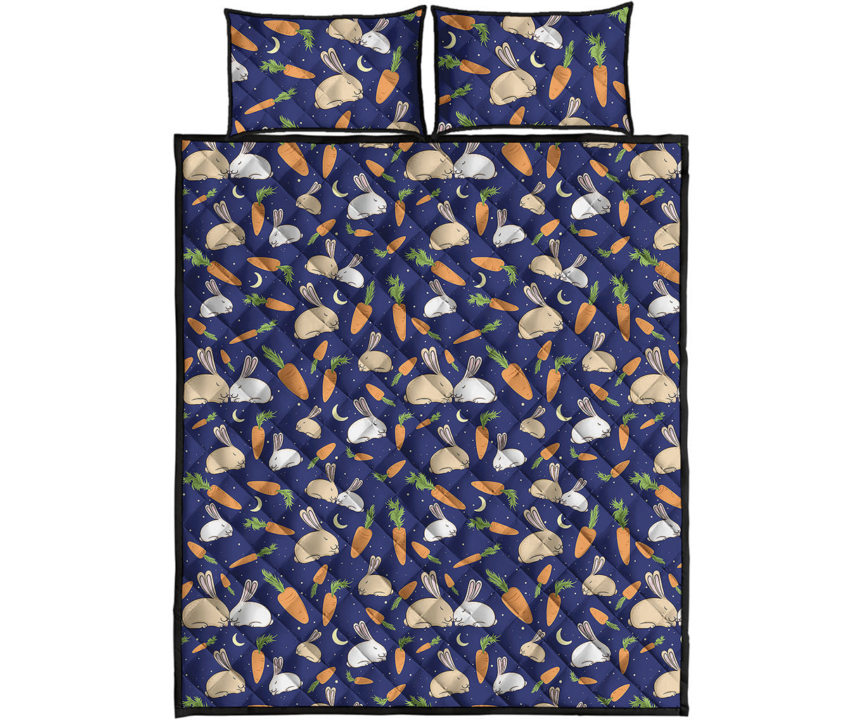Carrot And Rabbit Pattern Print Quilt Bed Set