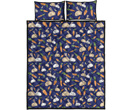 Carrot And Rabbit Pattern Print Quilt Bed Set