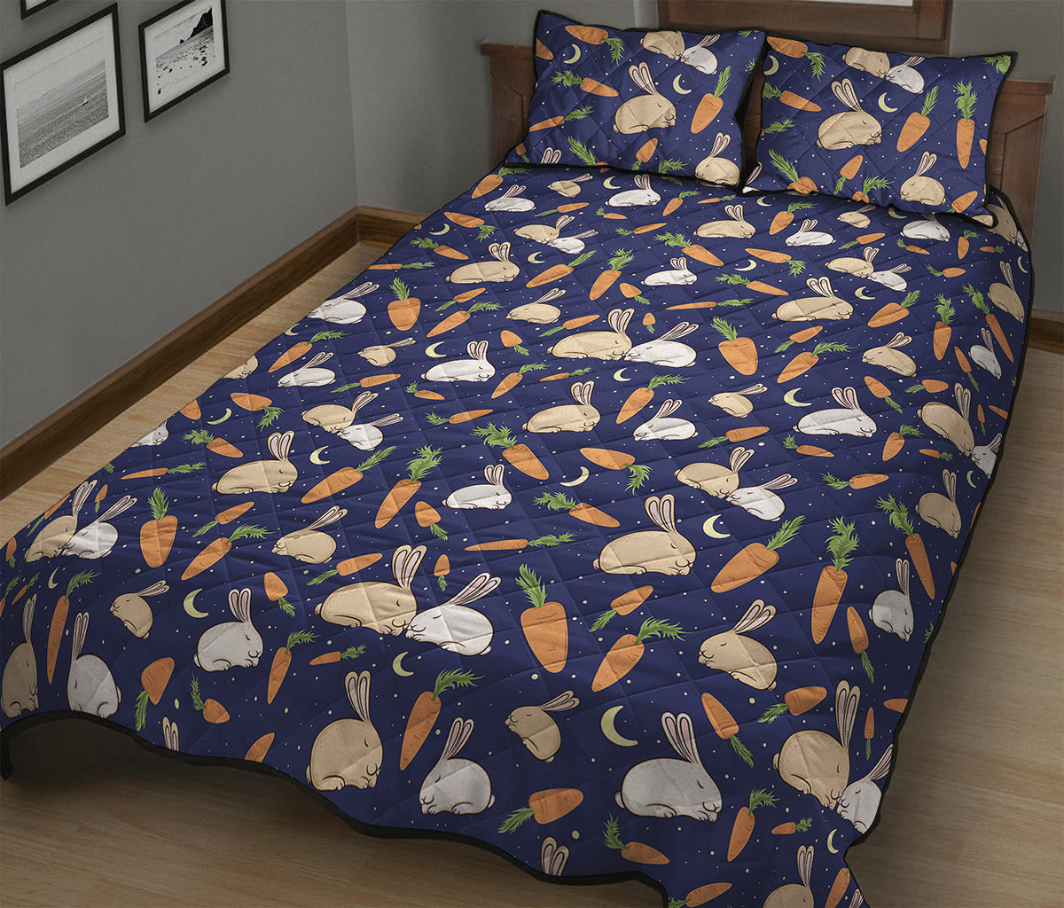 Carrot And Rabbit Pattern Print Quilt Bed Set