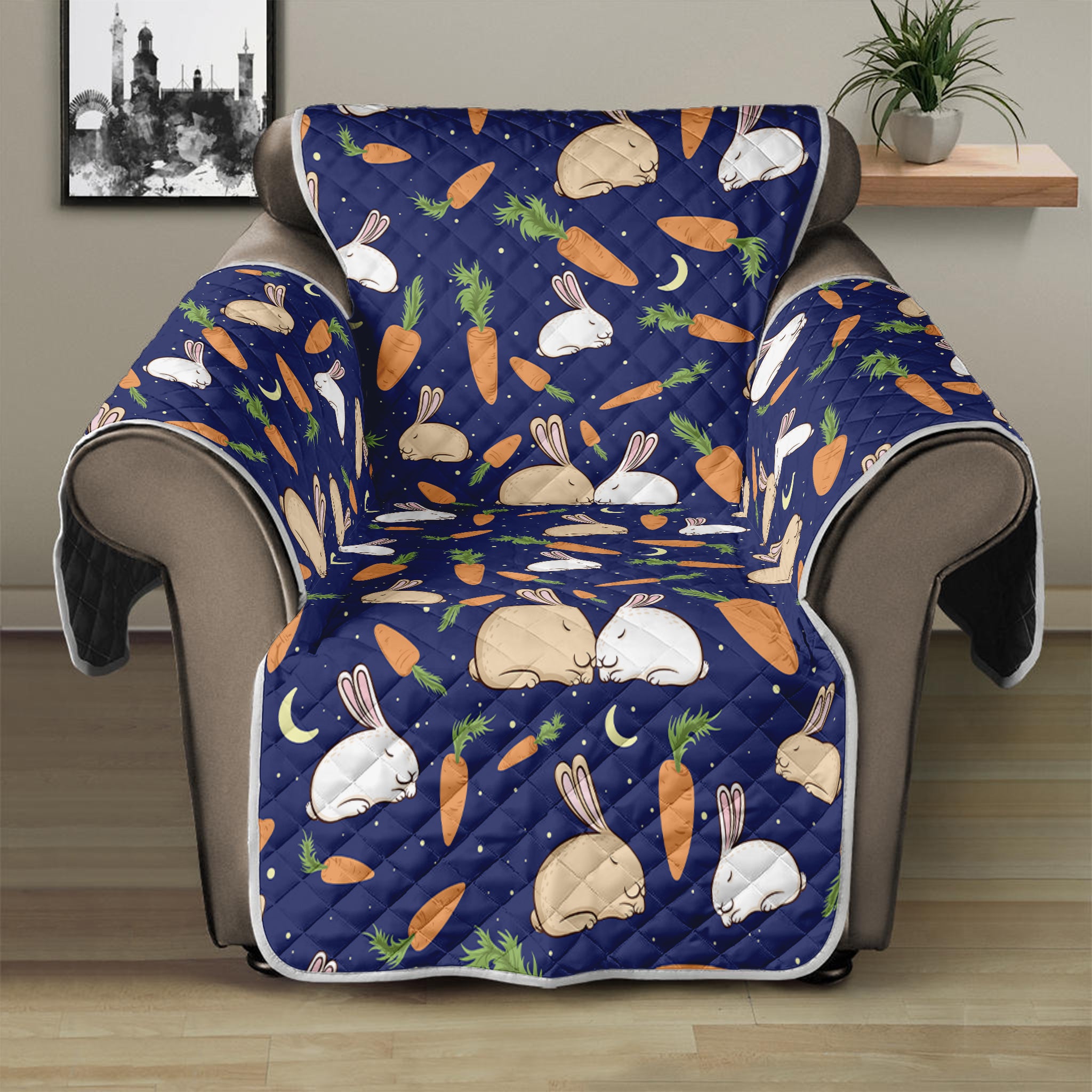 Carrot And Rabbit Pattern Print Recliner Protector