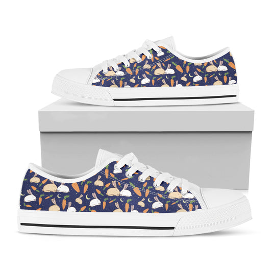 Carrot And Rabbit Pattern Print White Low Top Shoes