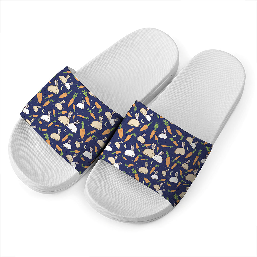 Carrot And Rabbit Pattern Print White Slide Sandals
